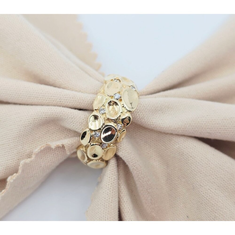 Unique 14K Karat Solid Yellow Gold Designer Round Diamond Nugget Ring - Size 6